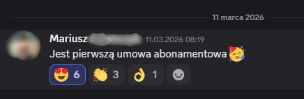 Zanonimizowany zrzut wiadomości uczestnika