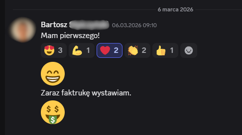 Zanonimizowany zrzut wiadomości uczestnika