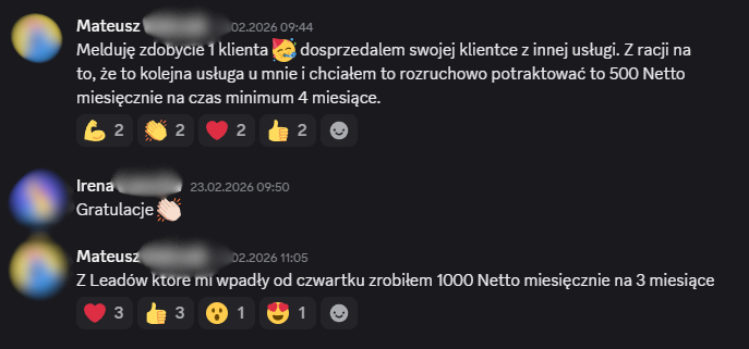 Zanonimizowany zrzut wiadomości uczestnika
