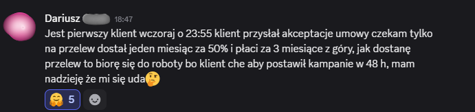 Zanonimizowany zrzut wiadomości uczestnika