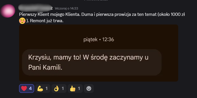 Zanonimizowany zrzut wiadomości uczestnika