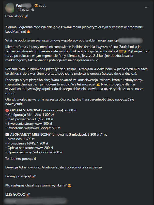 Zanonimizowany zrzut wiadomości uczestnika