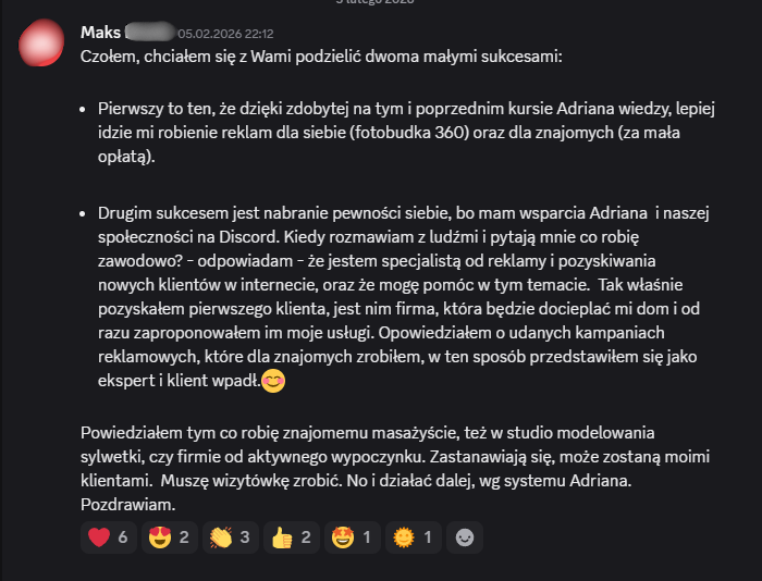 Zanonimizowany zrzut wiadomości uczestnika