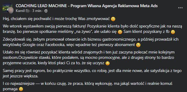 Zanonimizowany zrzut wiadomości uczestnika