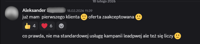 Zanonimizowany zrzut wiadomości uczestnika