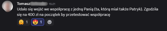 Zanonimizowany zrzut wiadomości uczestnika