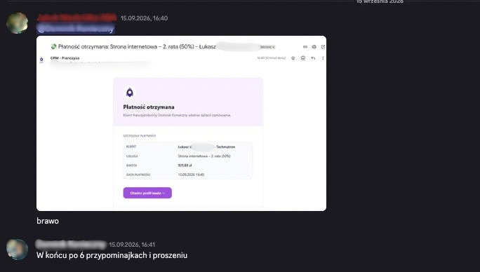 Zanonimizowany zrzut wiadomości uczestnika