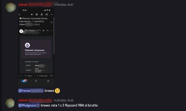 Zanonimizowany zrzut wiadomości uczestnika