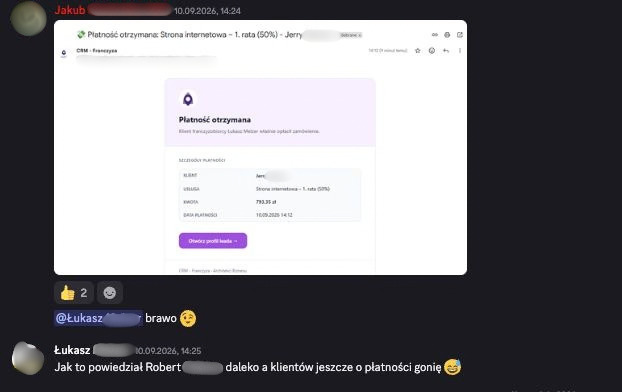 Zanonimizowany zrzut wiadomości uczestnika