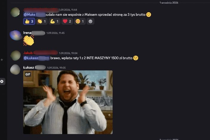 Zanonimizowany zrzut wiadomości uczestnika