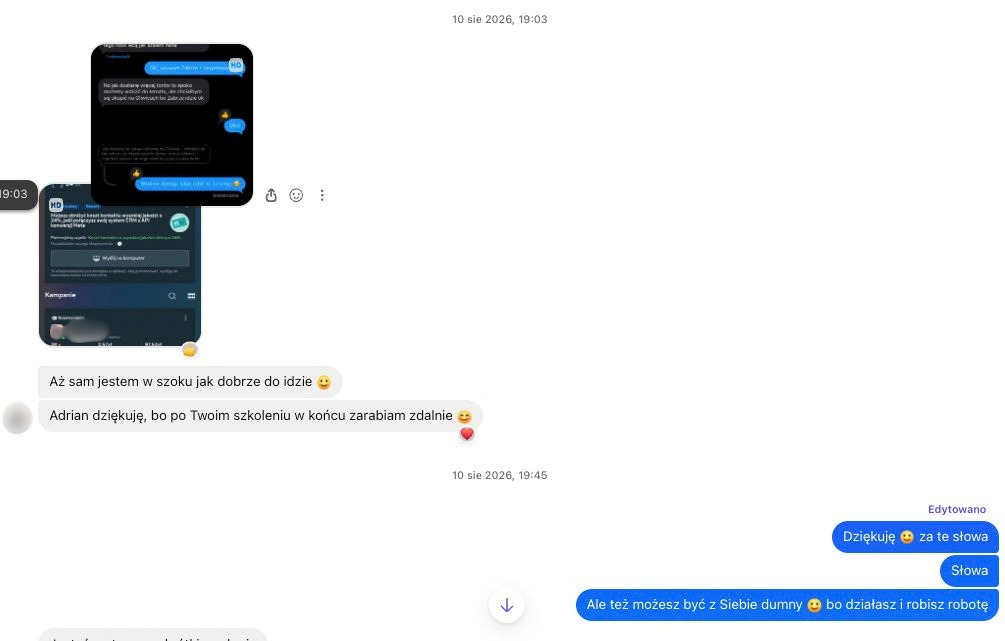 Zanonimizowany zrzut wiadomości uczestnika